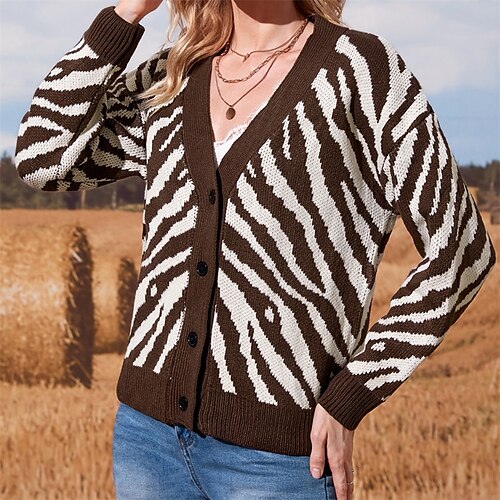 Women's Cardigan Sweater Jumper Ribbed Knit Patchwork Button Striped V Neck Stylish Casual Outdoor Daily Winter Fall Brown S M L / Long Sleeve / Holiday / Going out / Loose Fit
Women's Cardigan Sweater Jumper Ribbed Knit Patchwork Button Striped V Neck Stylish Casual Outdoor Daily Winter Fall Brown S M L / Long Sleeve / Holiday / Going out / Loose Fit