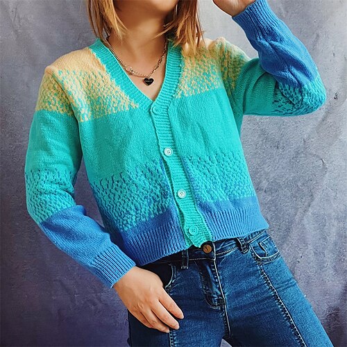Women's Cardigan Sweater Jumper Ribbed Knit Knitted Color Gradient V Neck Stylish Casual Holiday Going out Fall Winter Green Yellow S M L / Long Sleeve
Women's Cardigan Sweater Jumper Ribbed Knit Knitted Color Gradient V Neck Stylish Casual Holiday Going out Fall Winter Green Yellow S M L / Long Sleeve