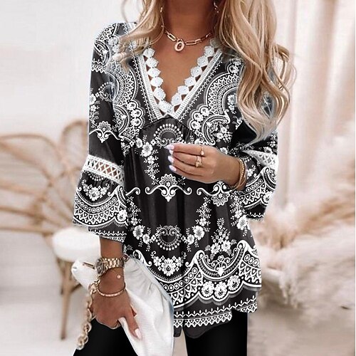 Women's Blouse Floral Daily Weekend Floral Blouse Shirt 3/4 Length Sleeve Lace Trims Flowing tunic Print V Neck Casual Streetwear Black S / 3D Print
Women's Blouse Floral Daily Weekend Floral Blouse Shirt 3/4 Length Sleeve Lace Trims Flowing tunic Print V Neck Casual Streetwear Black S / 3D Print