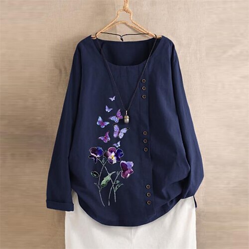 Women's Plus Size Tops Blouse Shirt Floral Button Print Long Sleeve Crewneck Streetwear Daily Vacation Cotton Fall Winter Light Green Dark Blue
Women's Plus Size Tops Blouse Shirt Floral Button Print Long Sleeve Crewneck Streetwear Daily Vacation Cotton Fall Winter Light Green Dark Blue