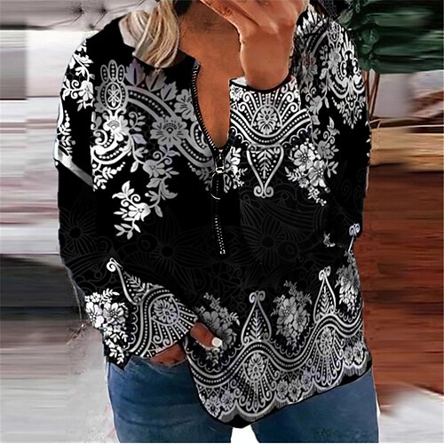 Women's Plus Size Tops Pullover Sweatshirt Floral Zipper Print Long Sleeve Round Neck Streetwear Daily Vacation Polyester Fall Winter Black
Women's Plus Size Tops Pullover Sweatshirt Floral Zipper Print Long Sleeve Round Neck Streetwear Daily Vacation Polyester Fall Winter Black