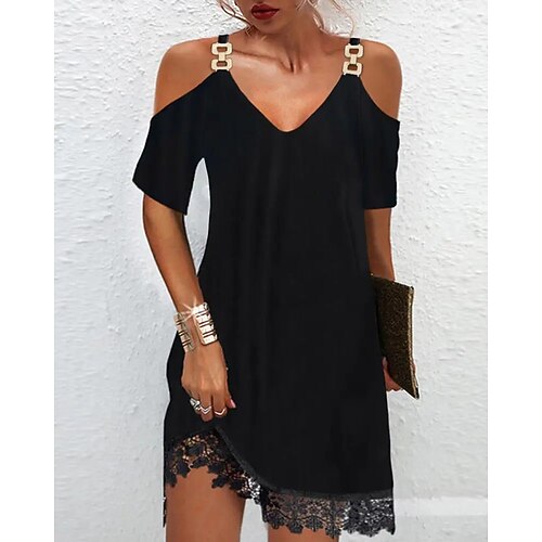 Women's Casual Dress A Line Dress Short Mini Dress Black Short Sleeve Pure Color Patchwork Spring Summer Spaghetti Strap Casual Fashion Loose 2022 S M L XL 2XL 3XL 
Women's Casual Dress A Line Dress Short Mini Dress Black Short Sleeve Pure Color Patchwork Spring Summer Spaghetti Strap Casual Fashion Loose 2022 S M L XL 2XL 3XL
