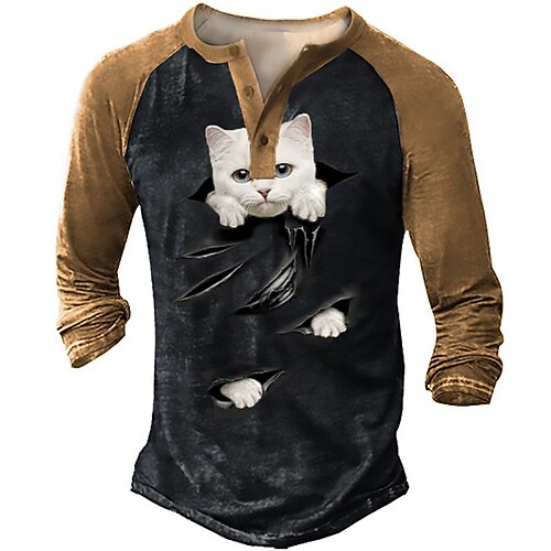 Men's T shirt Tee Henley Shirt Tee Graphic Color Block Cat Henley Green Brown Long Sleeve 3D Print Plus Size Outdoor Daily Patchwork Button-Down Tops Basic Designer Casual Classic / Sports
Men's T shirt Tee Henley Shirt Tee Graphic Color Block Cat Henley Green Brown Long Sleeve 3D Print Plus Size Outdoor Daily Patchwork Button-Down Tops Basic Designer Casual Classic / Sports