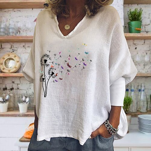 Women's T shirt Tee White Black Dandelion Print Long Sleeve Casual Holiday Basic V Neck Regular Loose Fit Floral Painting S / 3D Print
Women's T shirt Tee White Black Dandelion Print Long Sleeve Casual Holiday Basic V Neck Regular Loose Fit Floral Painting S / 3D Print
