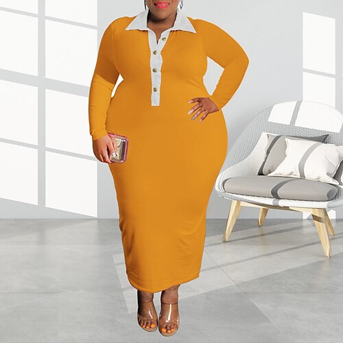 Women's Plus Size Sheath Dress Solid Color Shirt Collar Long Sleeve Fall Winter Work Formal Maxi long Dress Formal Daily Dress
Women's Plus Size Sheath Dress Solid Color Shirt Collar Long Sleeve Fall Winter Work Formal Maxi long Dress Formal Daily Dress