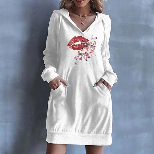 Women's Hoodie Dress Streetwear Long Pocket Print White Black Butterfly Lip Print Daily Hooded Long Sleeve S M L XL XXL
Women's Hoodie Dress Streetwear Long Pocket Print White Black Butterfly Lip Print Daily Hooded Long Sleeve S M L XL XXL