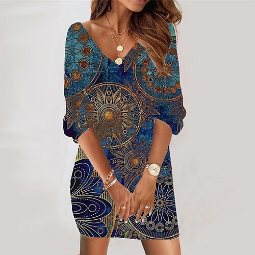 Women's Casual Dress Bodycon Short Mini Dress Blue 3/4 Length Sleeve Floral Print Fall Winter V Neck Casual Vacation Loose 2022 S M L XL XXL 3XL
Women's Casual Dress Bodycon Short Mini Dress Blue 3/4 Length Sleeve Floral Print Fall Winter V Neck Casual Vacation Loose 2022 S M L XL XXL 3XL