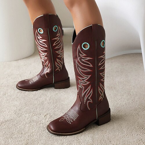 Women's Boots Cowboy Boots Mid Calf Boots Embroidery Chunky Heel Square Toe Vintage Daily PU Leather Loafer Fall Winter Color Block Dark Brown
Women's Boots Cowboy Boots Mid Calf Boots Embroidery Chunky Heel Square Toe Vintage Daily PU Leather Loafer Fall Winter Color Block Dark Brown