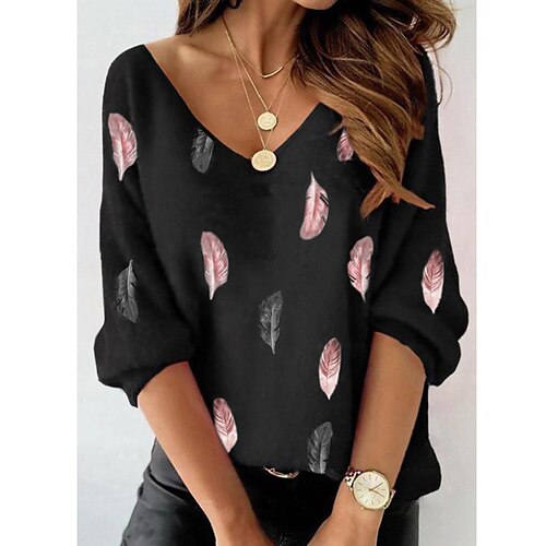 Women's T shirt Tee Black Graphic Feather Print Long Sleeve Casual Weekend Basic V Neck Regular S
Women's T shirt Tee Black Graphic Feather Print Long Sleeve Casual Weekend Basic V Neck Regular S