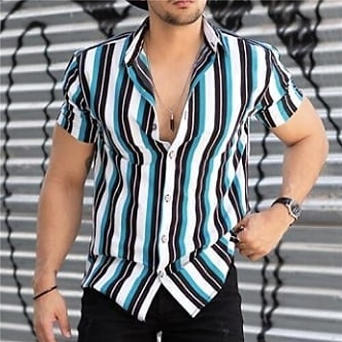 Men's Shirt 3D Print Striped Turndown Street Casual Button-Down Print Short Sleeves Tops Designer Casual Fashion Breathable Green Blue / Summer
Men's Shirt 3D Print Striped Turndown Street Casual Button-Down Print Short Sleeves Tops Designer Casual Fashion Breathable Green Blue / Summer
