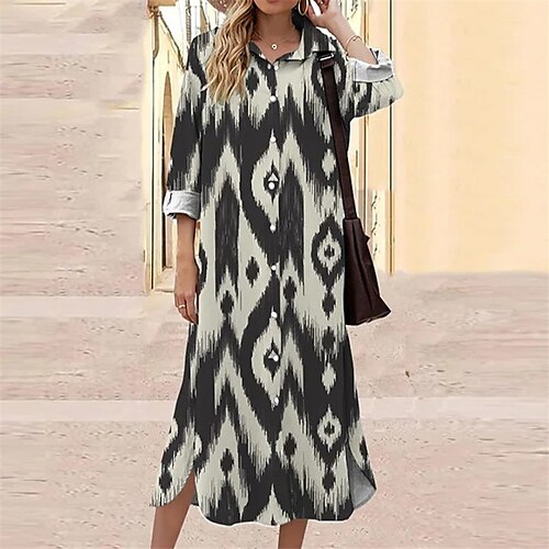 Women's Shirt Dress Shift Dress Maxi long Dress Black Long Sleeve Geometric Button Print Fall Winter Shirt Collar Fashion Loose 2022 S M L XL 2XL 3XL
Women's Shirt Dress Shift Dress Maxi long Dress Black Long Sleeve Geometric Button Print Fall Winter Shirt Collar Fashion Loose 2022 S M L XL 2XL 3XL