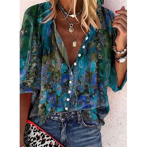 Women's Blouse Shirt Green Red Black Floral Button Print Long Sleeve Holiday Weekend Streetwear Casual Shirt Collar Regular Floral S / 3D Print
Women's Blouse Shirt Green Red Black Floral Button Print Long Sleeve Holiday Weekend Streetwear Casual Shirt Collar Regular Floral S / 3D Print