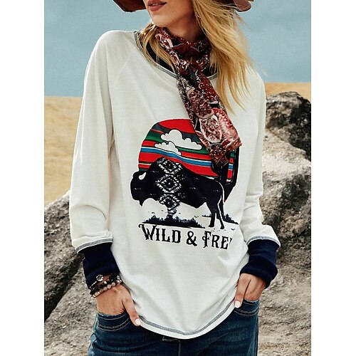 Women's T shirt Tee Cow Letter Casual Weekend T shirt Tee Long Sleeve Patchwork Print Round Neck Basic White S
Women's T shirt Tee Cow Letter Casual Weekend T shirt Tee Long Sleeve Patchwork Print Round Neck Basic White S