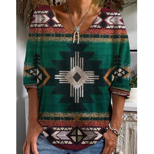 Women's T shirt Tee Geometric Casual Weekend Geometric Painting T shirt Tee 3/4 Length Sleeve Print V Neck Basic Ethnic Green Yellow S / 3D Print
Women's T shirt Tee Geometric Casual Weekend Geometric Painting T shirt Tee 3/4 Length Sleeve Print V Neck Basic Ethnic Green Yellow S / 3D Print