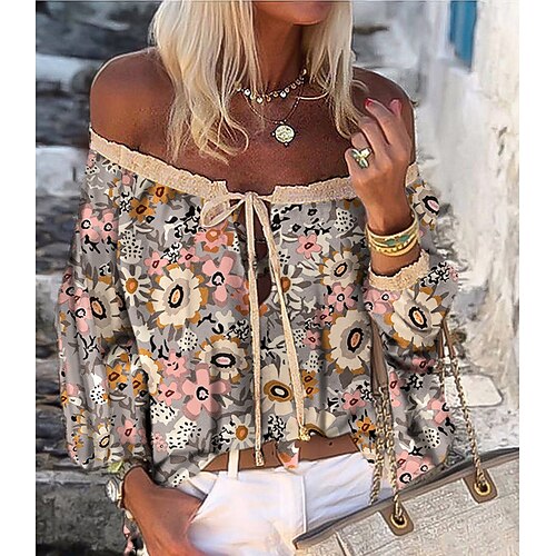 Women's Blouse Shirt Rainbow Floral Lace up Lace Trims Long Sleeve Daily Weekend Streetwear Casual Off Shoulder Regular Floral S / 3D Print / Print
Women's Blouse Shirt Rainbow Floral Lace up Lace Trims Long Sleeve Daily Weekend Streetwear Casual Off Shoulder Regular Floral S / 3D Print / Print