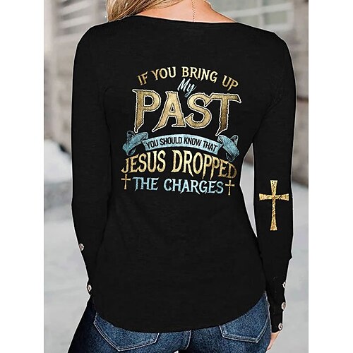 Women's T shirt Tee Text Casual Weekend Painting T shirt Tee Long Sleeve Button Print Round Neck Basic Black S / 3D Print
Women's T shirt Tee Text Casual Weekend Painting T shirt Tee Long Sleeve Button Print Round Neck Basic Black S / 3D Print