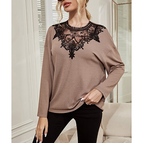 Women's Shirt Plain Daily Weekend Shirt Long Sleeve Lace Patchwork Round Neck Casual Streetwear Brown S
Women's Shirt Plain Daily Weekend Shirt Long Sleeve Lace Patchwork Round Neck Casual Streetwear Brown S