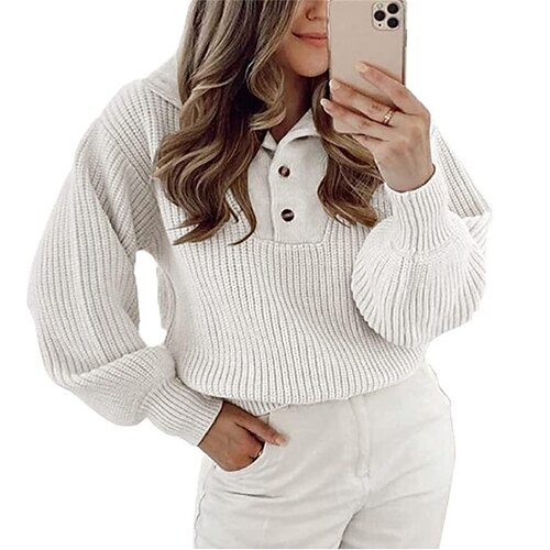 Women's Pullover Sweater Jumper Ribbed Knit Knitted Button Pure Color Turtleneck Stylish Casual Daily Holiday Fall Winter Green White S M L / Long Sleeve
Women's Pullover Sweater Jumper Ribbed Knit Knitted Button Pure Color Turtleneck Stylish Casual Daily Holiday Fall Winter Green White S M L / Long Sleeve