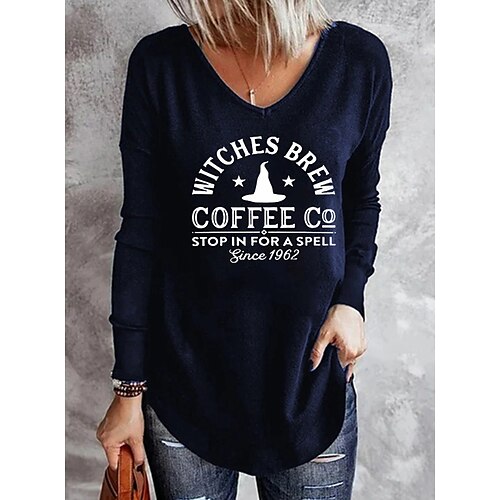 Women's T shirt Tee Green Blue Black Letter Ghost Print Long Sleeve Halloween Basic V Neck Regular S
Women's T shirt Tee Green Blue Black Letter Ghost Print Long Sleeve Halloween Basic V Neck Regular S