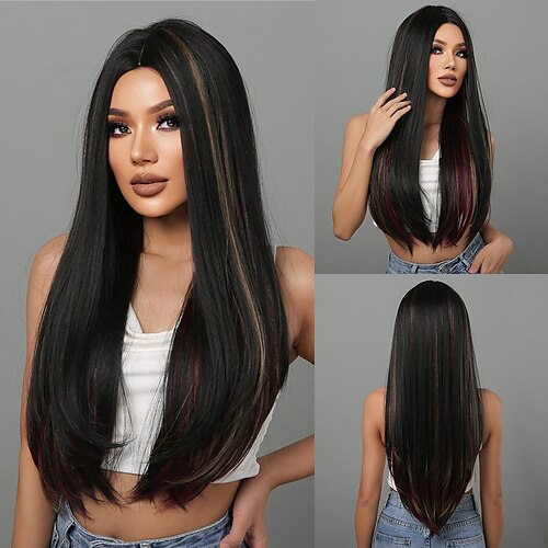 Synthetic Wig kinky Straight Middle Part Machine Made Wig 30 inch Black Synthetic Hair Women's Black
Synthetic Wig kinky Straight Middle Part Machine Made Wig 30 inch Black Synthetic Hair Women's Black