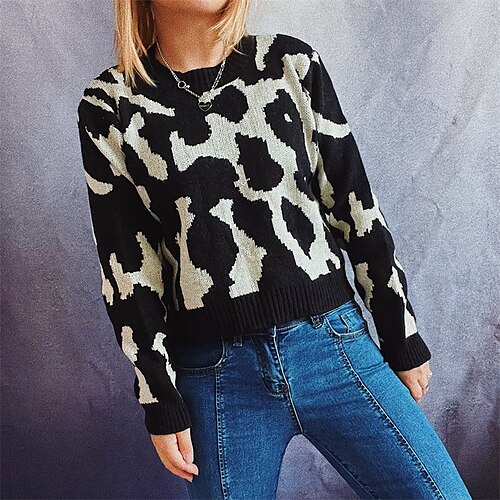 Women's Pullover Sweater Jumper Crochet Knit Knitted Leopard Crew Neck Stylish Casual Daily Holiday Fall Winter Black Orange S M L / Long Sleeve
Women's Pullover Sweater Jumper Crochet Knit Knitted Leopard Crew Neck Stylish Casual Daily Holiday Fall Winter Black Orange S M L / Long Sleeve