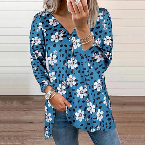Women's Blouse Floral Casual Weekend Floral Painting Blouse Long Sleeve Quarter Zip Print V Neck Basic Black Blue Light Blue S / 3D Print
Women's Blouse Floral Casual Weekend Floral Painting Blouse Long Sleeve Quarter Zip Print V Neck Basic Black Blue Light Blue S / 3D Print