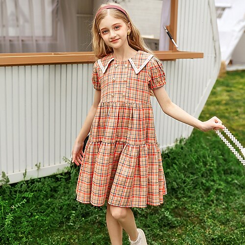 Kids Girls' Dress Plaid A Line Dress Asymmetrical Dress Daily Cotton Short Sleeve Beautiful Dress 4-12 Years Spring khaki
Kids Girls' Dress Plaid A Line Dress Asymmetrical Dress Daily Cotton Short Sleeve Beautiful Dress 4-12 Years Spring khaki