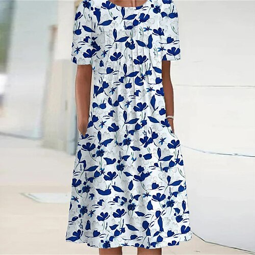 Women's Shift Dress Knee Length Dress Blue Short Sleeve Floral Pocket Print Spring Summer Crew Neck Casual Vacation 2022 S M L XL XXL 3XL
Women's Shift Dress Knee Length Dress Blue Short Sleeve Floral Pocket Print Spring Summer Crew Neck Casual Vacation 2022 S M L XL XXL 3XL