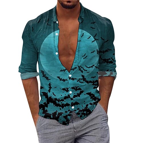 Men's Shirt Moon Bat Turndown Blue Long Sleeve 3D Print Outdoor Halloween Button-Down Print Tops Vintage Cool Designer Casual
Men's Shirt Moon Bat Turndown Blue Long Sleeve 3D Print Outdoor Halloween Button-Down Print Tops Vintage Cool Designer Casual