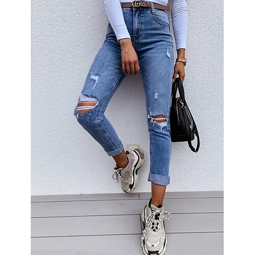 Women's Pants Trousers Jeans Distressed Jeans Denim Blue Mid Waist Fashion Casual Weekend Side Pockets Cut Out Micro-elastic Ankle-Length Comfort Plain S M L XL XXL / Slim
Women's Pants Trousers Jeans Distressed Jeans Denim Blue Mid Waist Fashion Casual Weekend Side Pockets Cut Out Micro-elastic Ankle-Length Comfort Plain S M L XL XXL / Slim