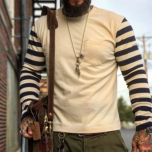 Men's T shirt Tee Striped Crew Neck Street Daily Long Sleeve Tops Casual Fashion Comfortable White Camel / Beach
Men's T shirt Tee Striped Crew Neck Street Daily Long Sleeve Tops Casual Fashion Comfortable White Camel / Beach