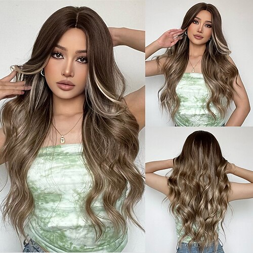 Synthetic Wig Natural Wave Middle Part Machine Made Wig 26 inch Ombre Brown Synthetic Hair Women's Brown
Synthetic Wig Natural Wave Middle Part Machine Made Wig 26 inch Ombre Brown Synthetic Hair Women's Brown
