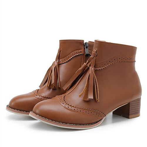 Women's Boots Daily Brogue Tassel Shoes Booties Ankle Boots Winter Tassel Chunky Heel Round Toe Vintage PU Leather Zipper Solid Colored Dark Brown Black Beige
Women's Boots Daily Brogue Tassel Shoes Booties Ankle Boots Winter Tassel Chunky Heel Round Toe Vintage PU Leather Zipper Solid Colored Dark Brown Black Beige