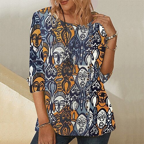 Women's T shirt Tee Portrait Daily Weekend Portrait Painting T shirt Tee Long Sleeve Button Print Round Neck Basic Blue S / 3D Print
Women's T shirt Tee Portrait Daily Weekend Portrait Painting T shirt Tee Long Sleeve Button Print Round Neck Basic Blue S / 3D Print