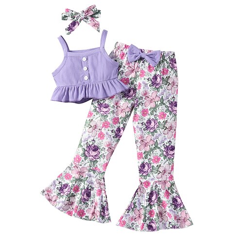 3 Pieces Kids Girls' Tank & Pants Clothing Set Outfit Floral Sleeveless Cotton Set Vacation Fashion Casual Spring Summer 2-8 Years Green Purple Pink
3 Pieces Kids Girls' Tank & Pants Clothing Set Outfit Floral Sleeveless Cotton Set Vacation Fashion Casual Spring Summer 2-8 Years Green Purple Pink
