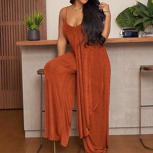 Women's Jumpsuit High Waist Cut Out Solid Color U Neck Elegant Vacation Going out Regular Fit Sleeveless Orange Brown S M L Spring
Women's Jumpsuit High Waist Cut Out Solid Color U Neck Elegant Vacation Going out Regular Fit Sleeveless Orange Brown S M L Spring