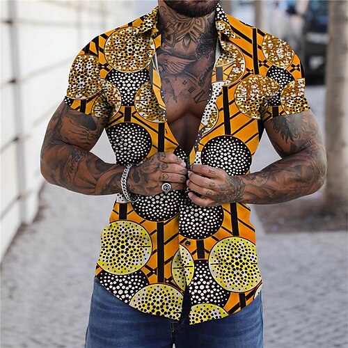 Men's Shirt Graphic Circle Turndown Yellow Short Sleeves 3D Print Outdoor Street Button-Down Print Tops Fashion Designer Casual Breathable / Summer / Spring / Summer
Men's Shirt Graphic Circle Turndown Yellow Short Sleeves 3D Print Outdoor Street Button-Down Print Tops Fashion Designer Casual Breathable / Summer / Spring / Summer