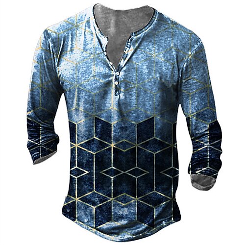 Men's T shirt Tee Henley Shirt Tee Graphic Geometric Henley Blue Long Sleeve 3D Print Plus Size Outdoor Daily Button-Down Print Tops Basic Designer Classic Comfortable / Sports
Men's T shirt Tee Henley Shirt Tee Graphic Geometric Henley Blue Long Sleeve 3D Print Plus Size Outdoor Daily Button-Down Print Tops Basic Designer Classic Comfortable / Sports