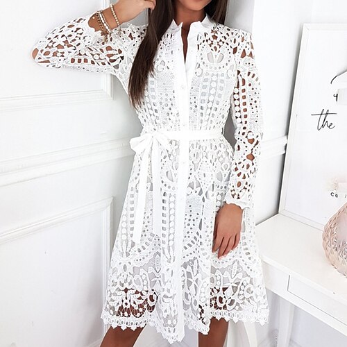 Women's Lace Dress A Line Dress Short Mini Dress White Long Sleeve Pure Color Cut Out Lace Fall Winter Stand Collar Stylish Elegant Mature 2022 S M L XL XXL / Cotton
Women's Lace Dress A Line Dress Short Mini Dress White Long Sleeve Pure Color Cut Out Lace Fall Winter Stand Collar Stylish Elegant Mature 2022 S M L XL XXL / Cotton