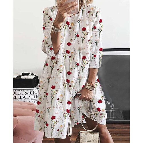 Women's Shift Dress Knee Length Dress White 3/4 Length Sleeve Floral Print Fall Winter Crew Neck Casual Loose 2022 S M L XL XXL
Women's Shift Dress Knee Length Dress White 3/4 Length Sleeve Floral Print Fall Winter Crew Neck Casual Loose 2022 S M L XL XXL
