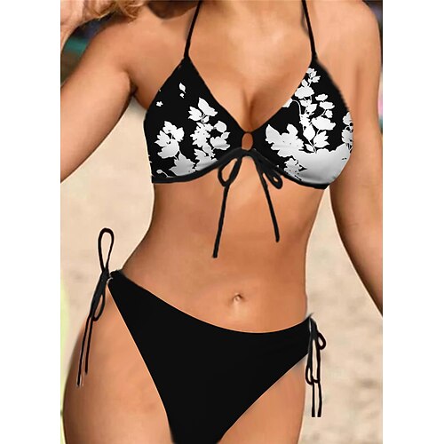 Women's Swimwear Bikini 2 Piece Normal Swimsuit Halter Open Back Printing Flower Black Halter V Wire Bathing Suits Sexy Vacation Fashion / Modern / New
Women's Swimwear Bikini 2 Piece Normal Swimsuit Halter Open Back Printing Flower Black Halter V Wire Bathing Suits Sexy Vacation Fashion / Modern / New