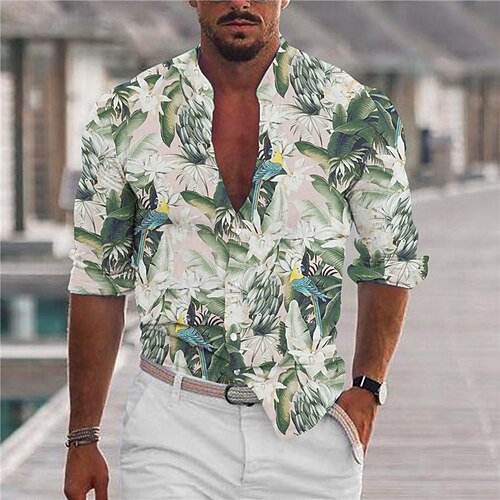 Men's Shirt Leaves Stand Collar Green Long Sleeve 3D Print Outdoor Casual Button-Down Print Tops Fashion Designer Casual Comfortable / Sports
Men's Shirt Leaves Stand Collar Green Long Sleeve 3D Print Outdoor Casual Button-Down Print Tops Fashion Designer Casual Comfortable / Sports