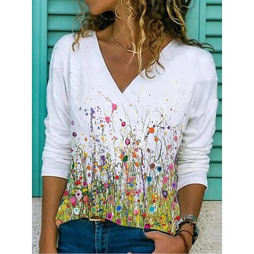 Mulheres Camisa Social Blusa Branco Floral Imprimir Manga Longa Feriado Final de semana Roupa de rua Casual Decote V Padrão Tema Flores S
Mulheres Camisa Social Blusa Branco Floral Imprimir Manga Longa Feriado Final de semana Roupa de rua Casual Decote V Padrão Tema Flores S