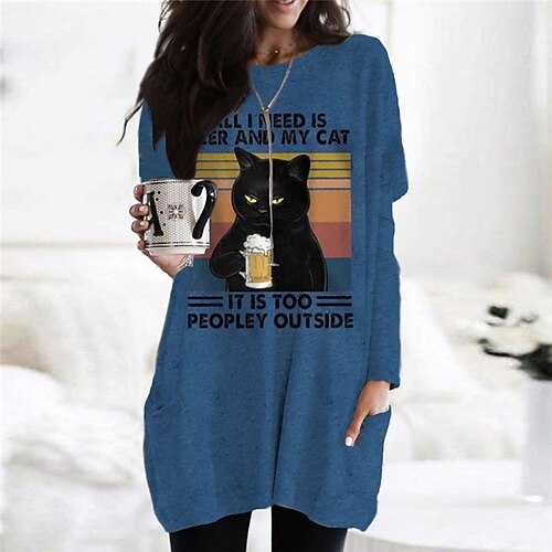 Women's Shift Dress Short Mini Dress Blue Long Sleeve Cat Letter Animal Pocket Print Fall Winter Crew Neck Casual Vacation 2022 S M L XL XXL 3XL
Women's Shift Dress Short Mini Dress Blue Long Sleeve Cat Letter Animal Pocket Print Fall Winter Crew Neck Casual Vacation 2022 S M L XL XXL 3XL