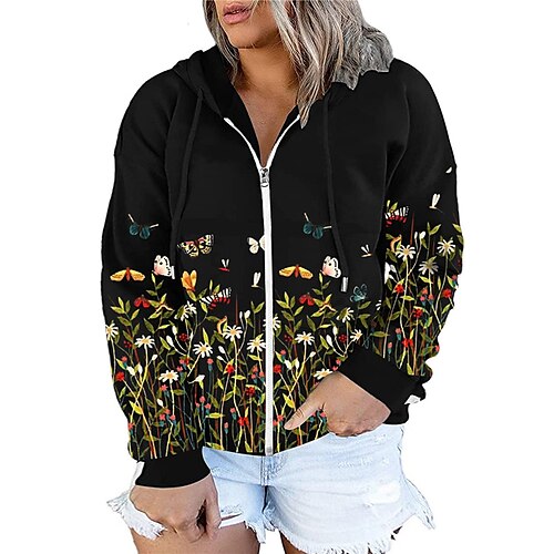 Women's Plus Size Tops Hoodie Sweatshirt Floral Zipper Print Long Sleeve Hooded Streetwear Daily Vacation Polyester Fall Winter Black / 3D Print
Women's Plus Size Tops Hoodie Sweatshirt Floral Zipper Print Long Sleeve Hooded Streetwear Daily Vacation Polyester Fall Winter Black / 3D Print
