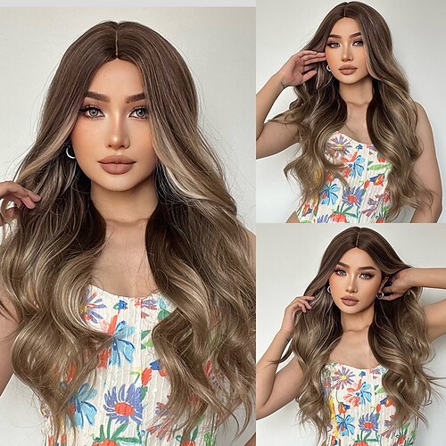 Synthetic Wig Natural Wave Middle Part Machine Made Wig 26 inch Ombre Brown Synthetic Hair Women's Brown
Synthetic Wig Natural Wave Middle Part Machine Made Wig 26 inch Ombre Brown Synthetic Hair Women's Brown