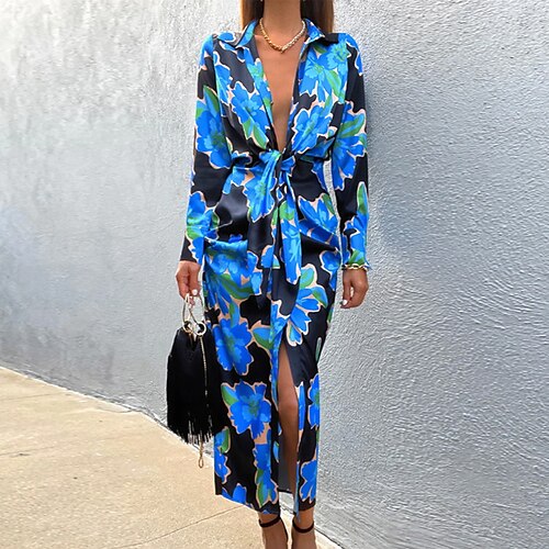 Women's Shirt Dress Maxi long Dress Blue Long Sleeve Floral Split Lace up Print Fall Winter Shirt Collar Stylish Casual Boho Loose 2022 S M L XL
Women's Shirt Dress Maxi long Dress Blue Long Sleeve Floral Split Lace up Print Fall Winter Shirt Collar Stylish Casual Boho Loose 2022 S M L XL