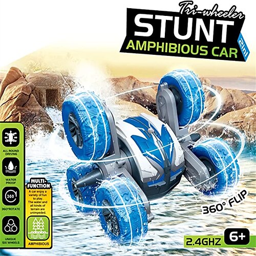 

Threeking RC Cars Amphibious Stunt car Swimming Pool Toys Waterproof Remote Control Car Double Sided 360 Flips Rotating 4WD Outdoor Indoor car Toy Present Gift for Boys/Girls Ages 6