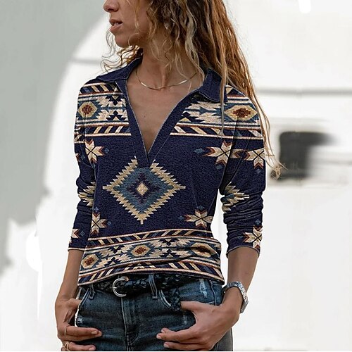 Women's T shirt Tee Geometric Daily Weekend Geometric Painting T shirt Tee Long Sleeve Print Shirt Collar Basic Ethnic Navy Blue S / 3D Print
Women's T shirt Tee Geometric Daily Weekend Geometric Painting T shirt Tee Long Sleeve Print Shirt Collar Basic Ethnic Navy Blue S / 3D Print