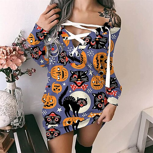 Women's Shift Halloween Dress Casual Dress Short Mini Dress White Black Blue Purple Yellow Red Long Sleeve Butterfly Abstract Pumpkin Lace up Cold Shoulder Fall Winter Off Shoulder Stylish Casual
Women's Shift Halloween Dress Casual Dress Short Mini Dress White Black Blue Purple Yellow Red Long Sleeve Butterfly Abstract Pumpkin Lace up Cold Shoulder Fall Winter Off Shoulder Stylish Casual